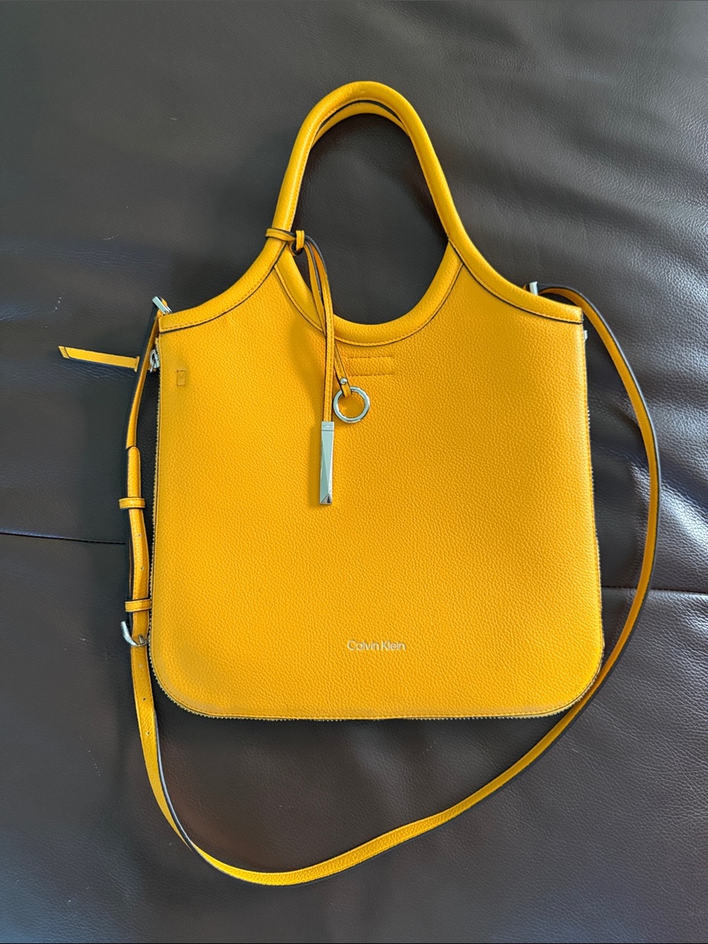 Calvin Klein Yellow Pebbled Leather Shoulder Bag